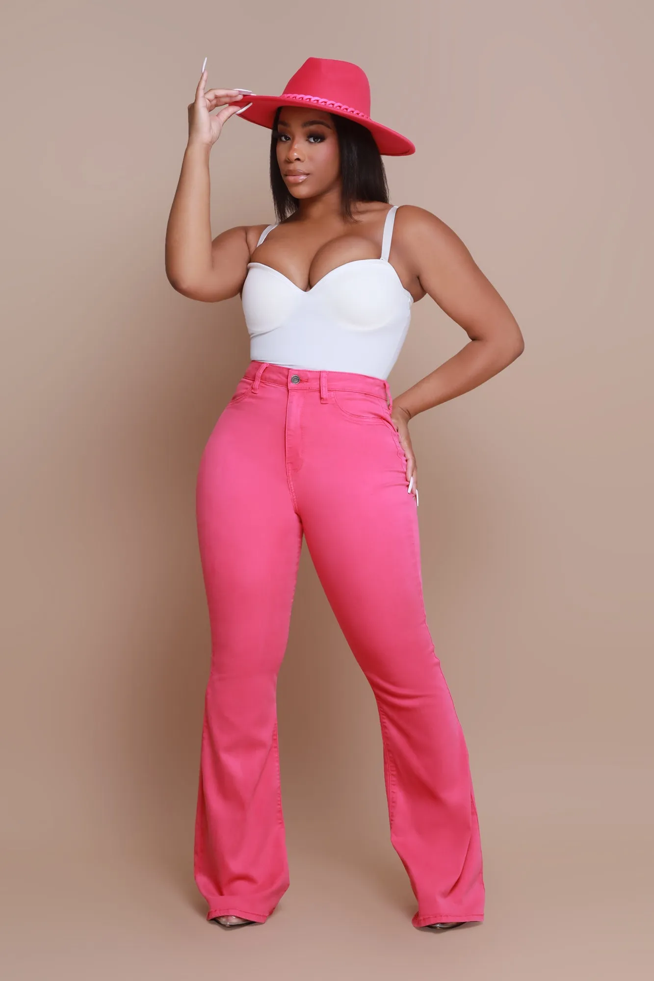 Candy Shop High Rise Flare Jeans - Fuchsia