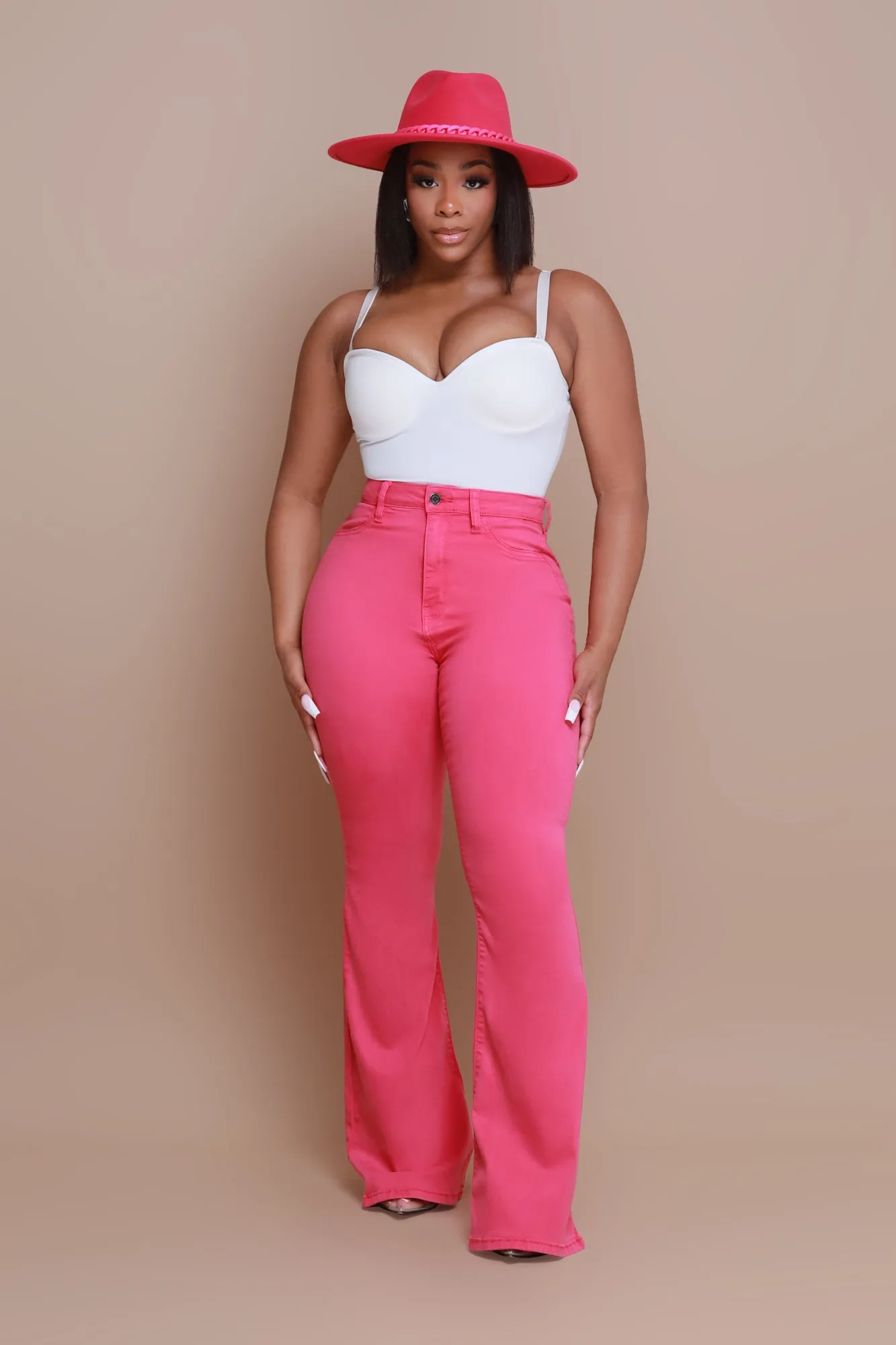 Candy Shop High Rise Flare Jeans - Fuchsia