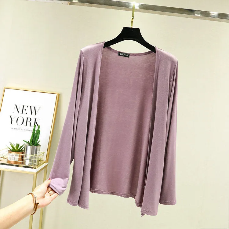 Cardigan Women Thin Long Sleeved Shawl Modal Cotton Sunscreen Slim Look Outerwear