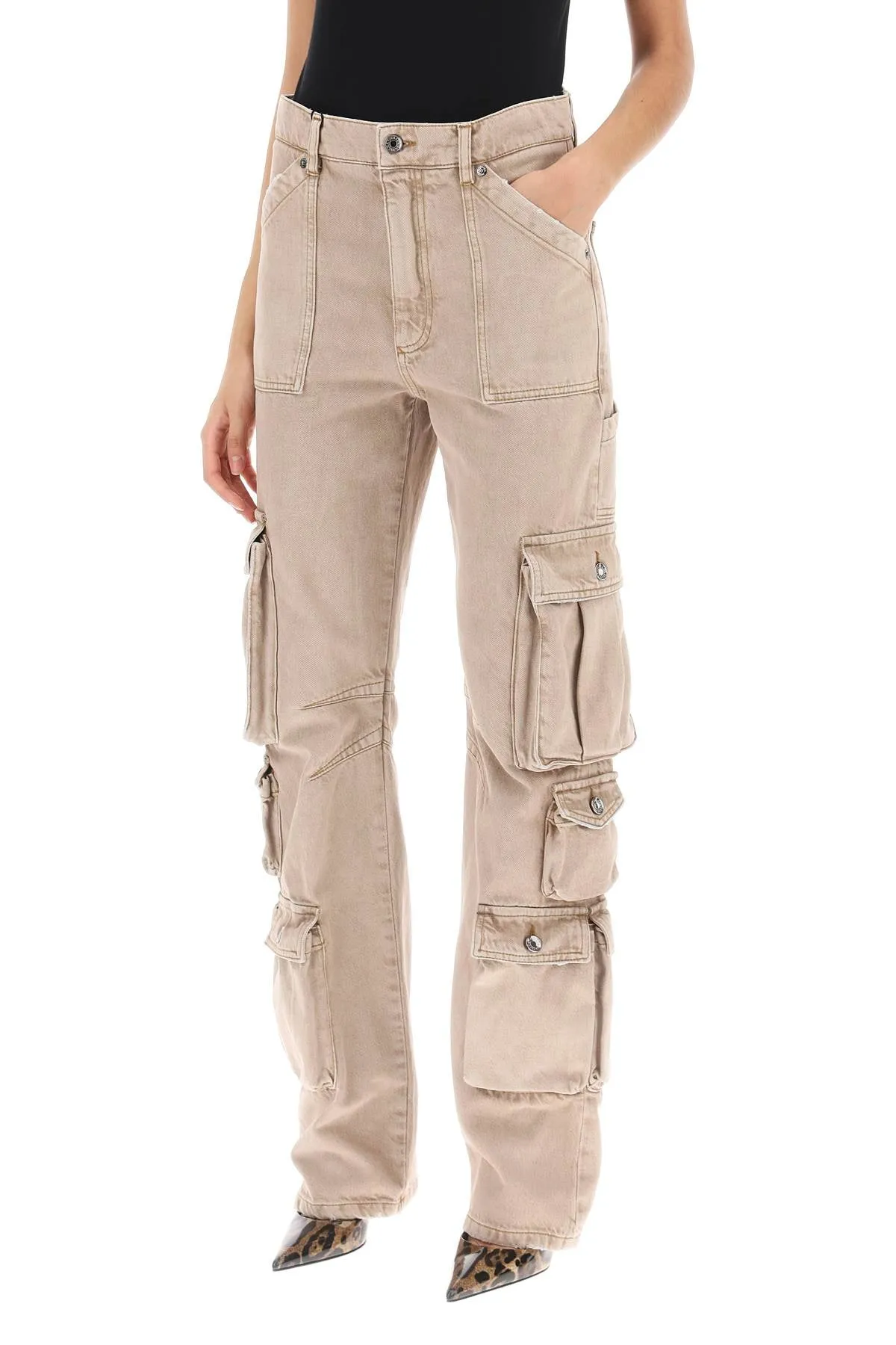 cargo jeans in lived-in denim