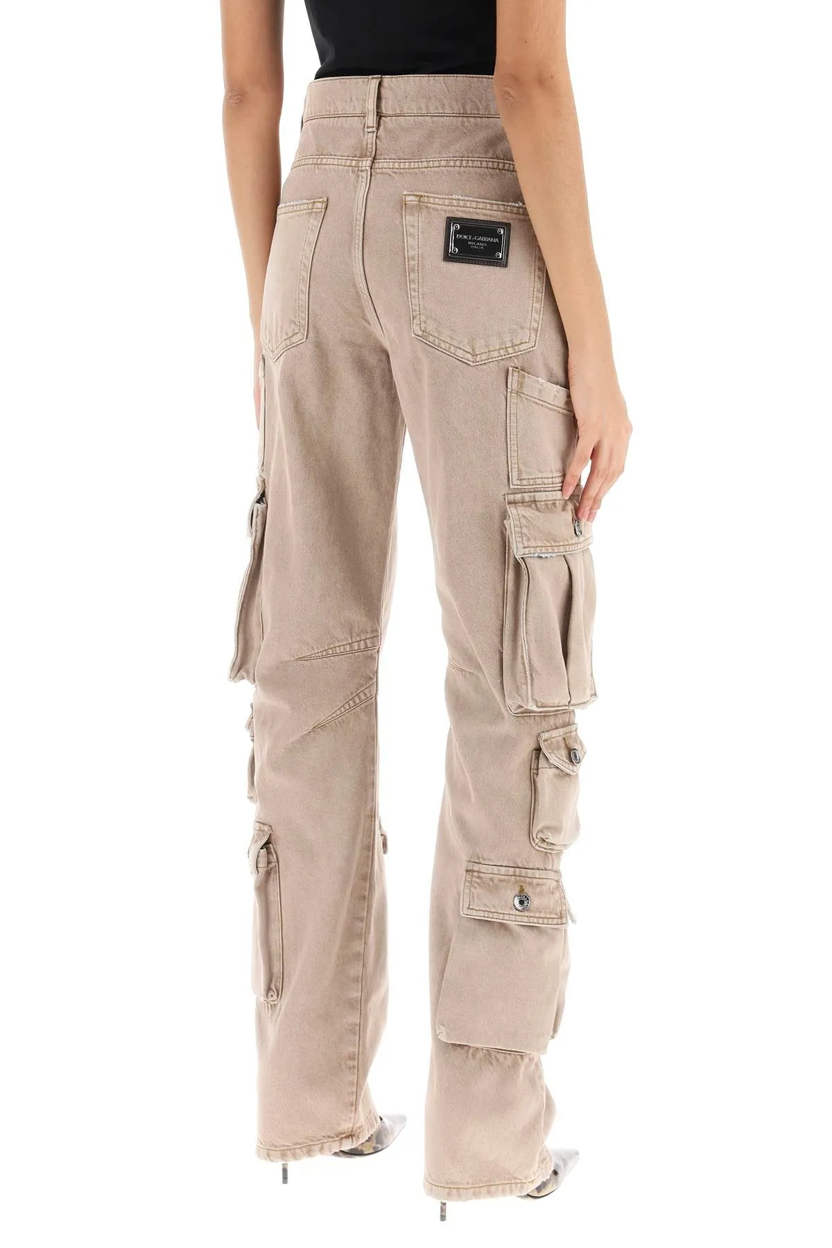 cargo jeans in lived-in denim