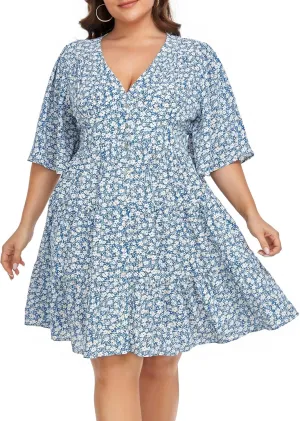 Carrdc Casual Plus Size Dress for Women Floral Button Down Dresses
