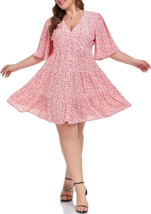 Carrdc Casual Plus Size Dress for Women Floral Button Down Dresses