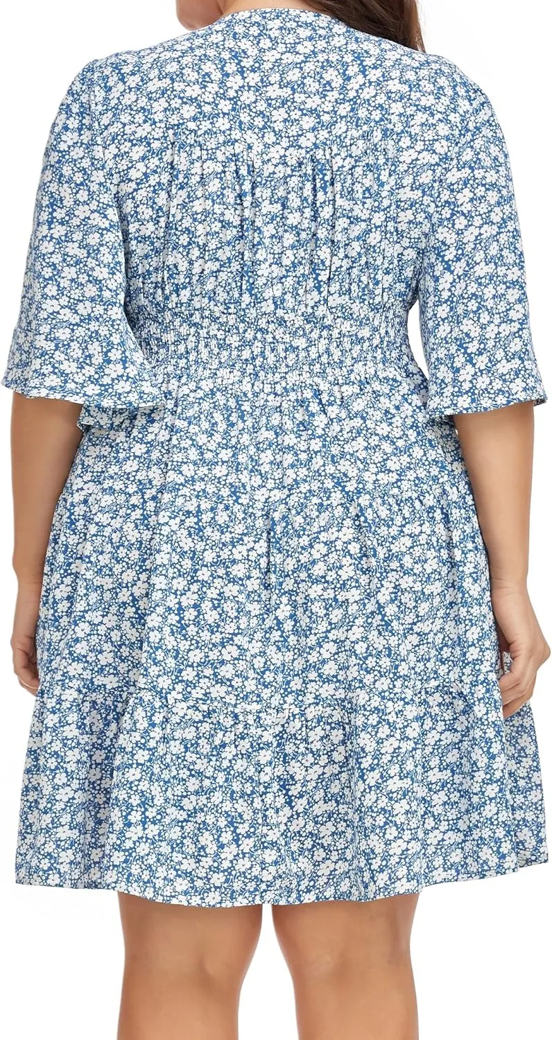Carrdc Casual Plus Size Dress for Women Floral Button Down Dresses