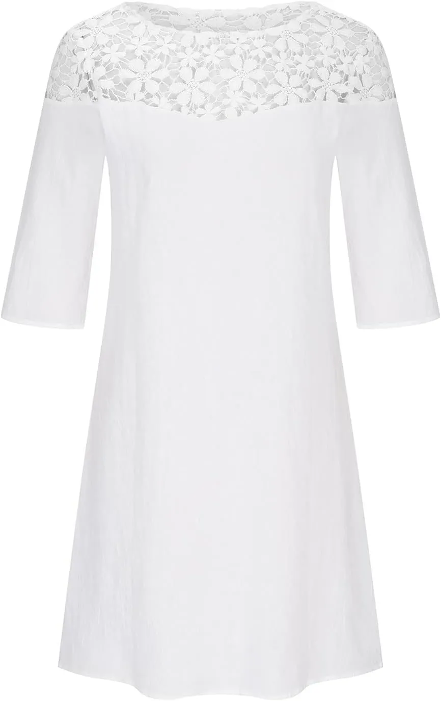 Ceboyel Women 2023 Summer Linen Dresses Cotton Boho Shirt Dresses Midi Length Casual Dress Trendy Ladies Beach Outfits