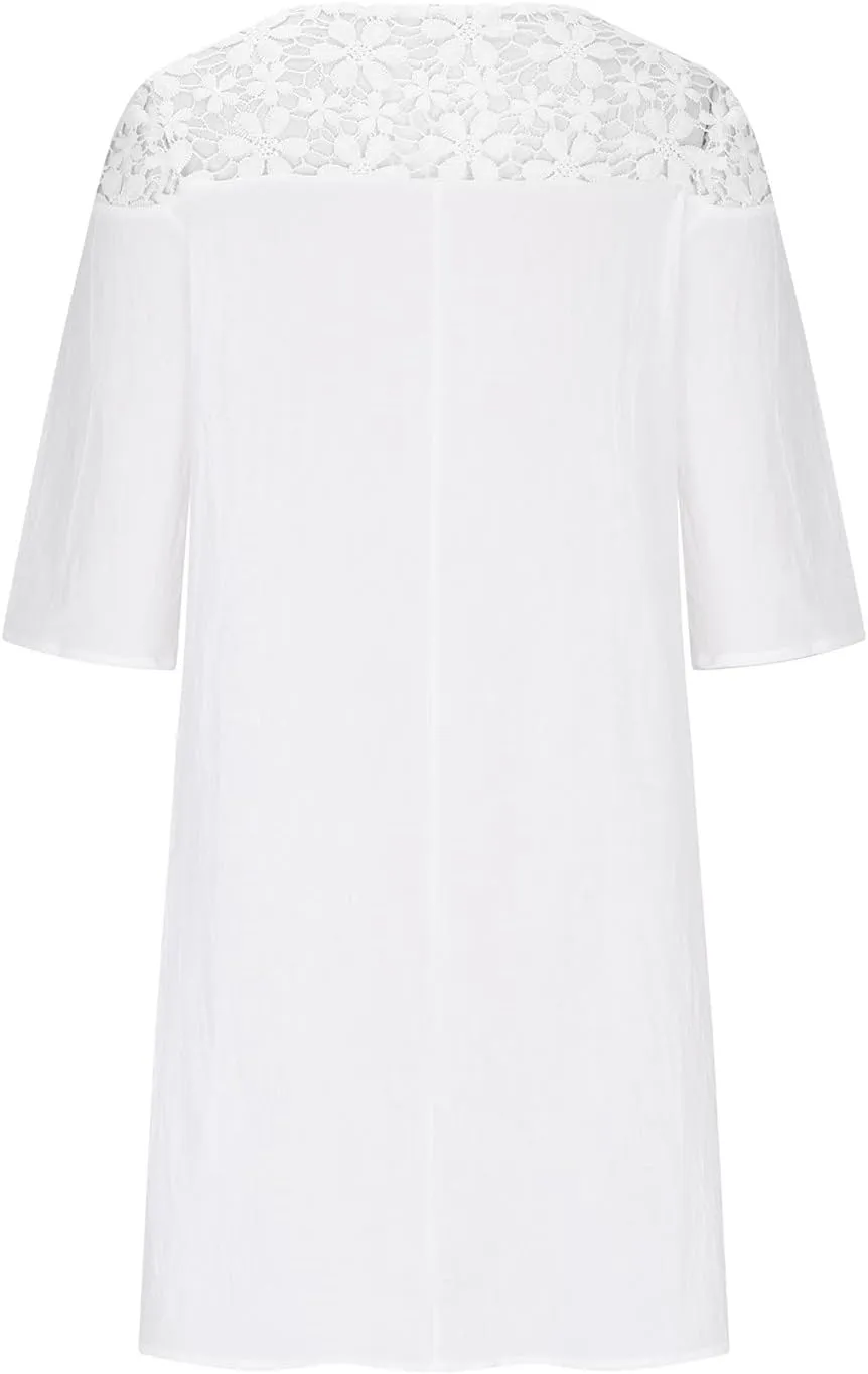 Ceboyel Women 2023 Summer Linen Dresses Cotton Boho Shirt Dresses Midi Length Casual Dress Trendy Ladies Beach Outfits