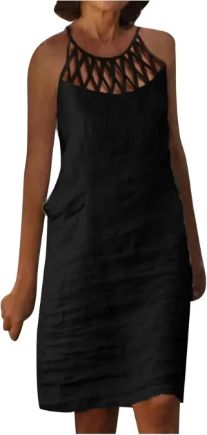 Ceboyel Women 2023 Summer Linen Dresses Cotton Boho Shirt Dresses Midi Length Casual Dress Trendy Ladies Beach Outfits