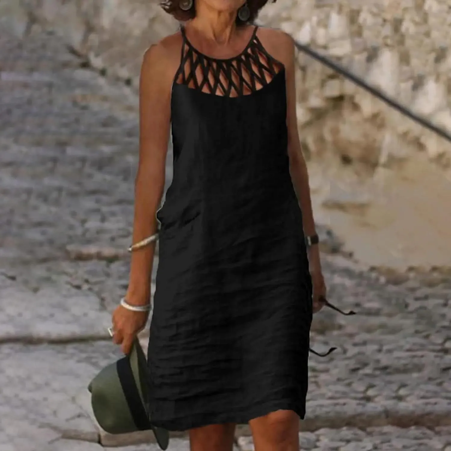 Ceboyel Women 2023 Summer Linen Dresses Cotton Boho Shirt Dresses Midi Length Casual Dress Trendy Ladies Beach Outfits