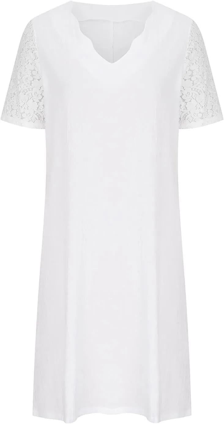 Ceboyel Women 2023 Summer Linen Dresses Cotton Boho Shirt Dresses Midi Length Casual Dress Trendy Ladies Beach Outfits