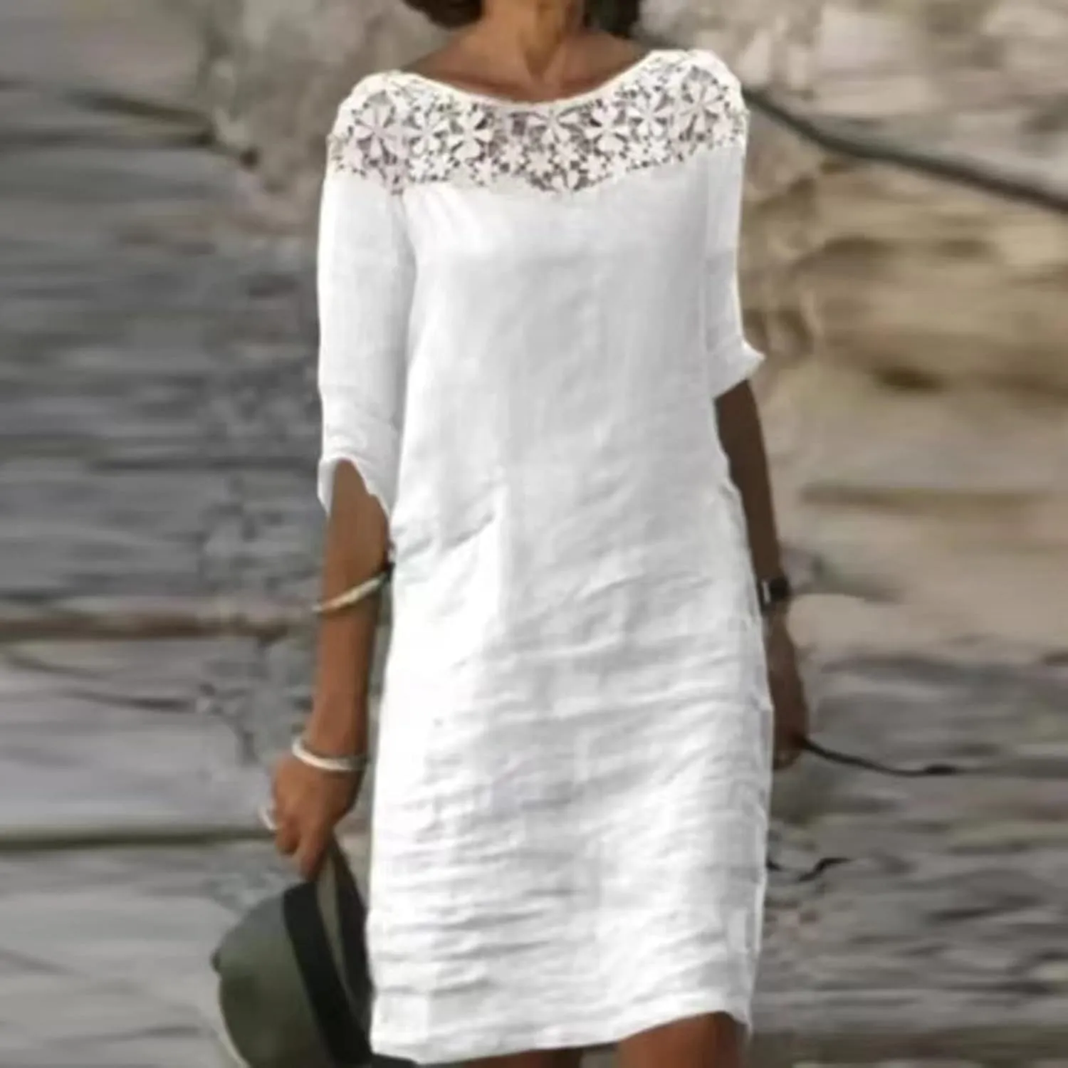 Ceboyel Women 2023 Summer Linen Dresses Cotton Boho Shirt Dresses Midi Length Casual Dress Trendy Ladies Beach Outfits