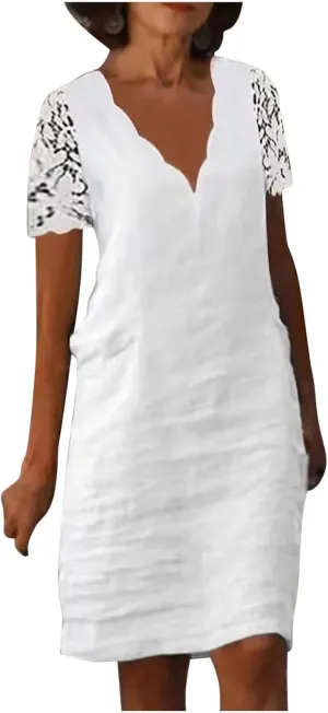 Ceboyel Women 2023 Summer Linen Dresses Cotton Boho Shirt Dresses Midi Length Casual Dress Trendy Ladies Beach Outfits