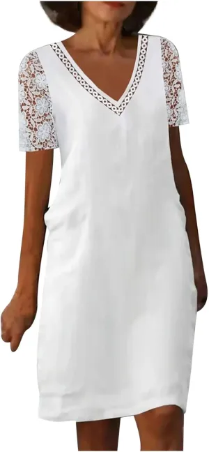 Ceboyel Women 2023 Summer Linen Dresses Cotton Boho Shirt Dresses Midi Length Casual Dress Trendy Ladies Beach Outfits