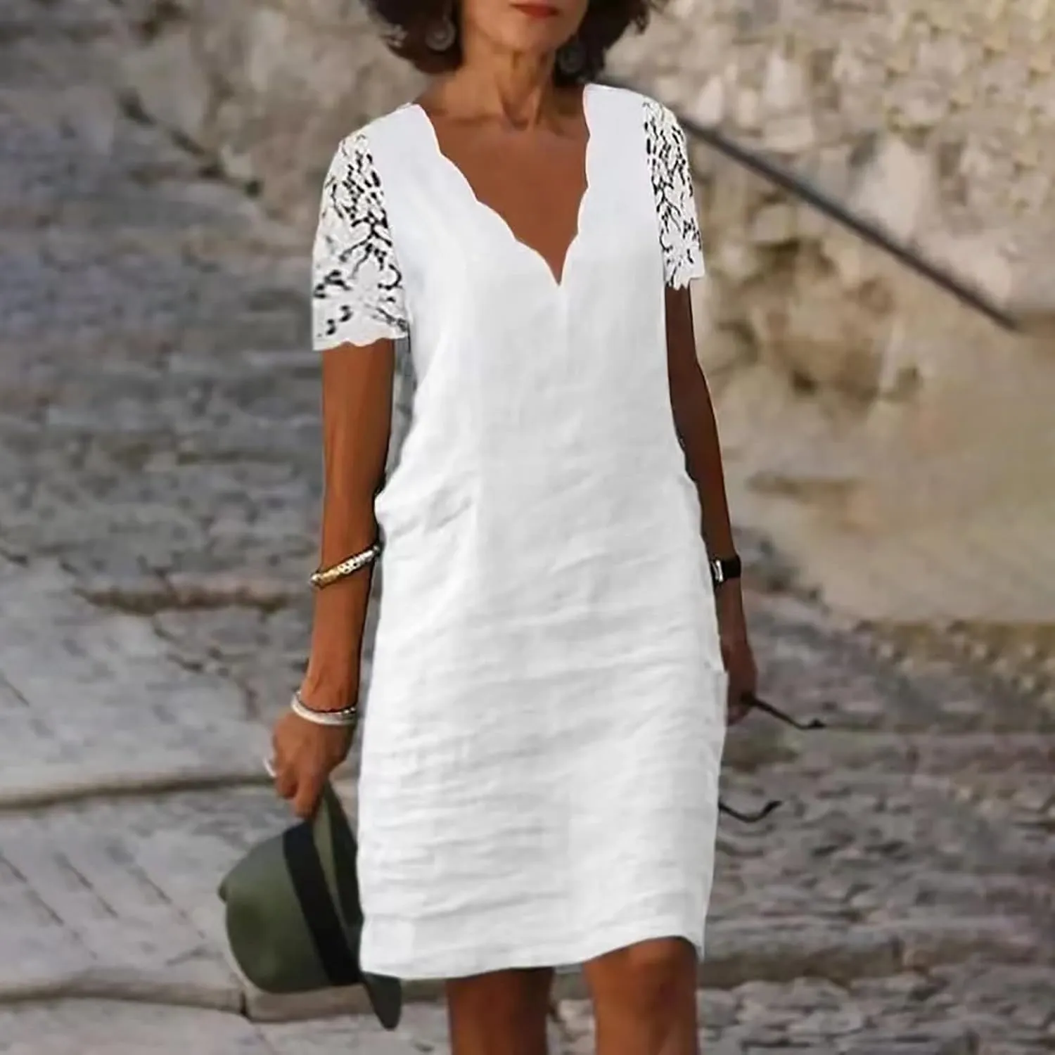Ceboyel Women 2023 Summer Linen Dresses Cotton Boho Shirt Dresses Midi Length Casual Dress Trendy Ladies Beach Outfits