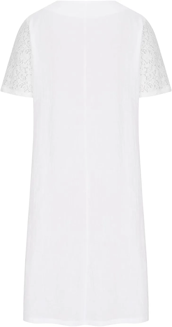 Ceboyel Women 2023 Summer Linen Dresses Cotton Boho Shirt Dresses Midi Length Casual Dress Trendy Ladies Beach Outfits