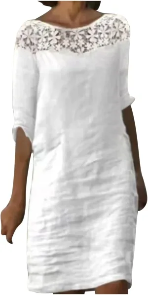 Ceboyel Women 2023 Summer Linen Dresses Cotton Boho Shirt Dresses Midi Length Casual Dress Trendy Ladies Beach Outfits