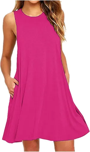 Ceboyel Women 2024 Casual Beach Summer Sundresses Flowy Aline Dresses Tank Sundress Trendy Vacation Clothes with Pocket