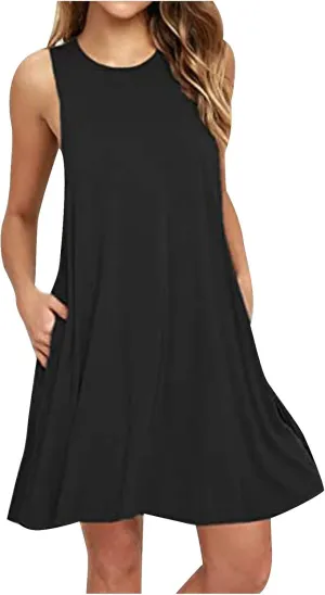 Ceboyel Women 2024 Casual Beach Summer Sundresses Flowy Aline Dresses Tank Sundress Trendy Vacation Clothes with Pocket