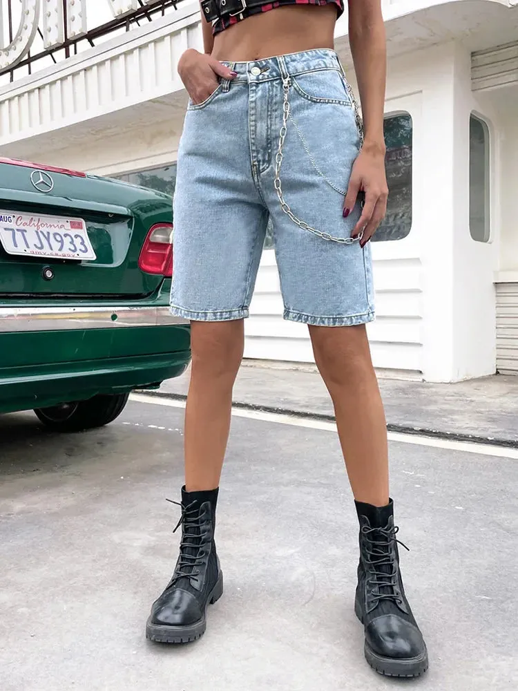 Chain Detail Destroyed Biker Streetwear Shorts