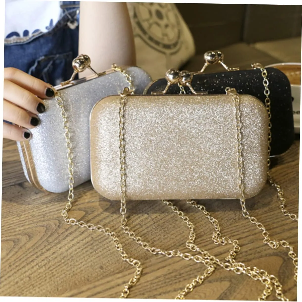 Chain Handbag Gold Clutch Purses for Women Shoulder Messenger Bag Womens Tote Bags Mini Clutch Gold