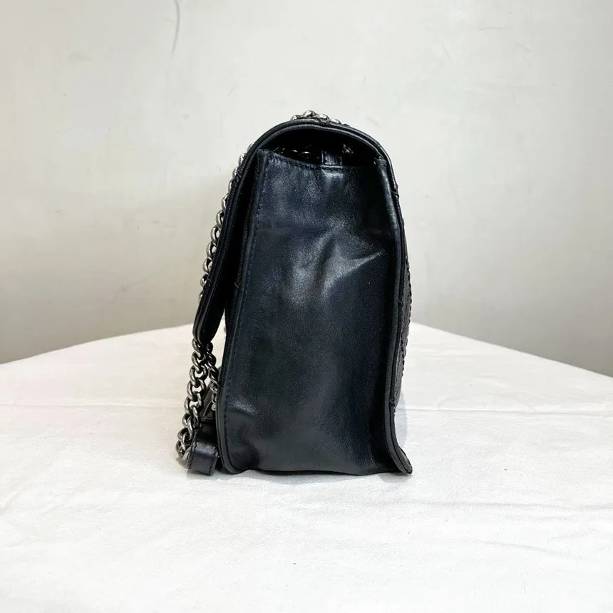 Chanel 2.55 Black Quilted Waxy Leather Chain Bag Jumbo