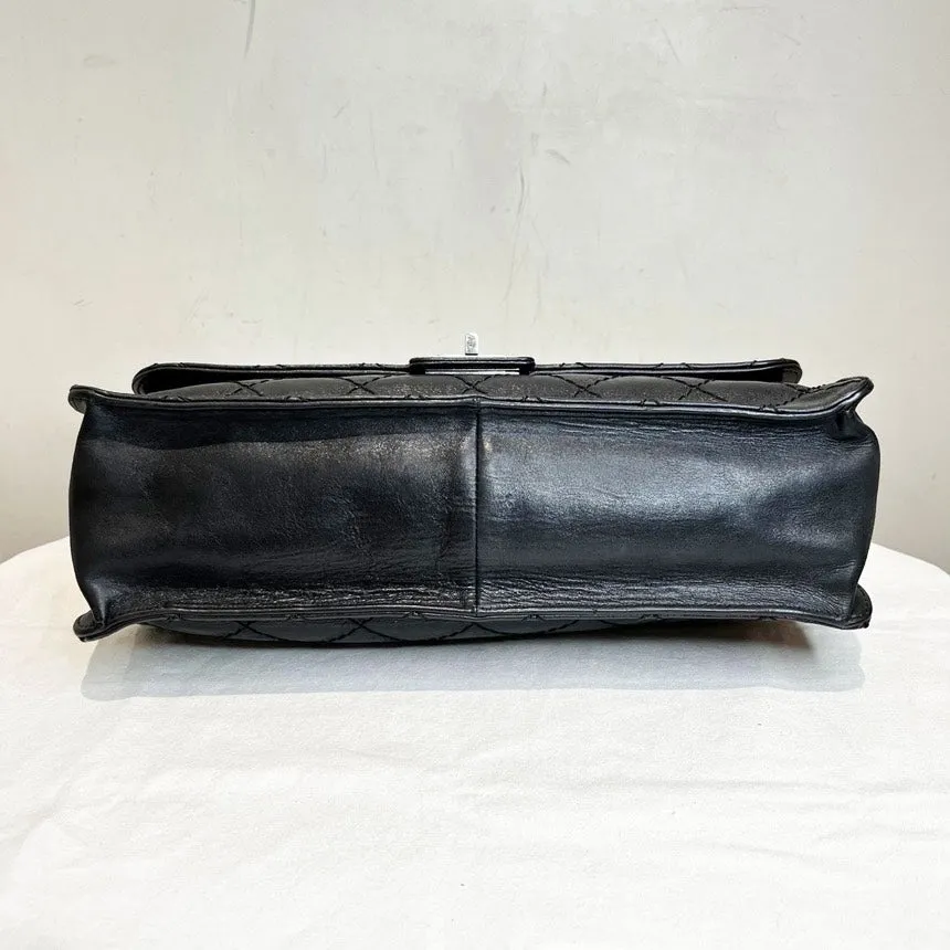 Chanel 2.55 Black Quilted Waxy Leather Chain Bag Jumbo