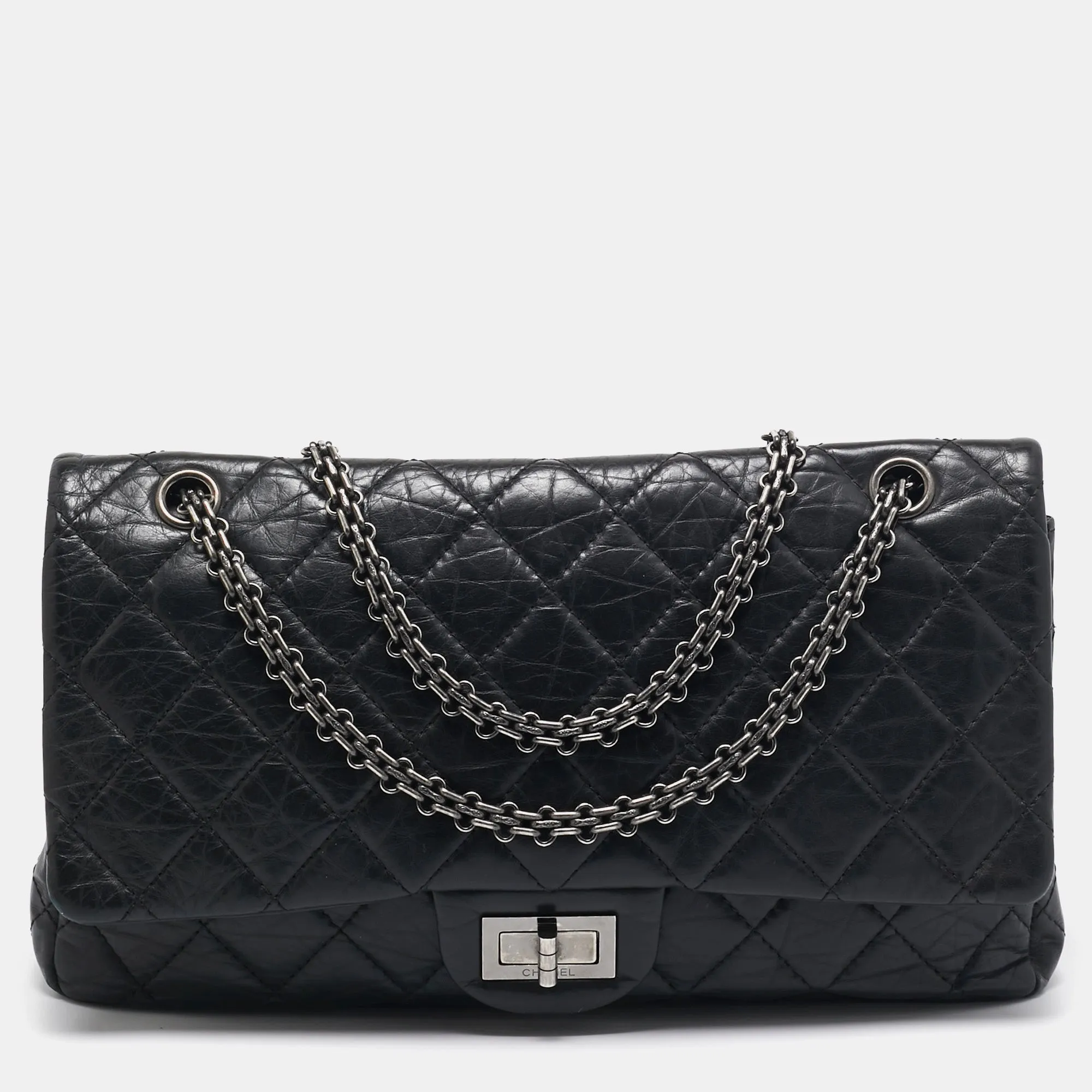 CHANEL Black Quilted Aged Leather Reissue 2.55 Classic 227 New Bag