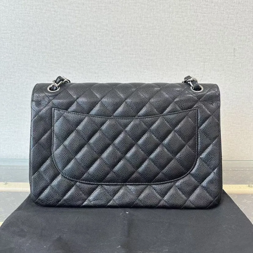 Chanel CF Jumbo Black Caviar Quilted Shoulder Bag