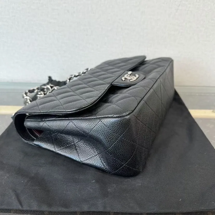 Chanel CF Jumbo Black Caviar Quilted Shoulder Bag