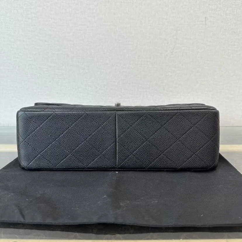 Chanel CF Jumbo Black Caviar Quilted Shoulder Bag