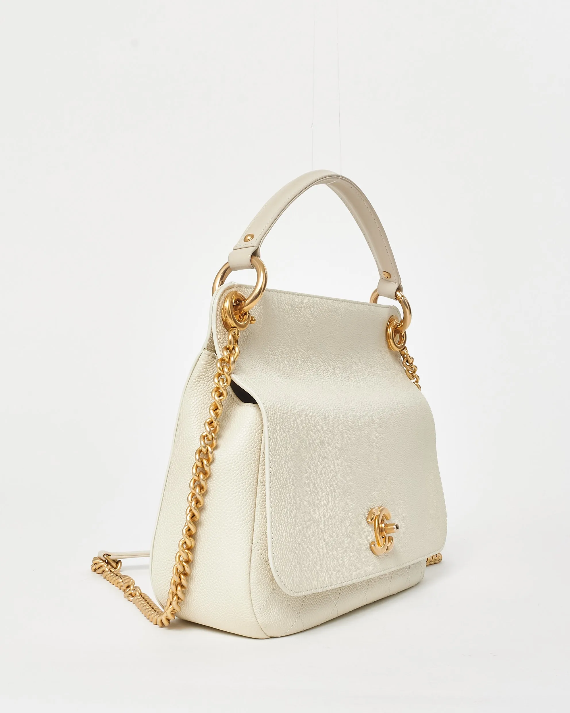 Chanel Cream Caviar Leather CC Lock Top Handle Flap Bag