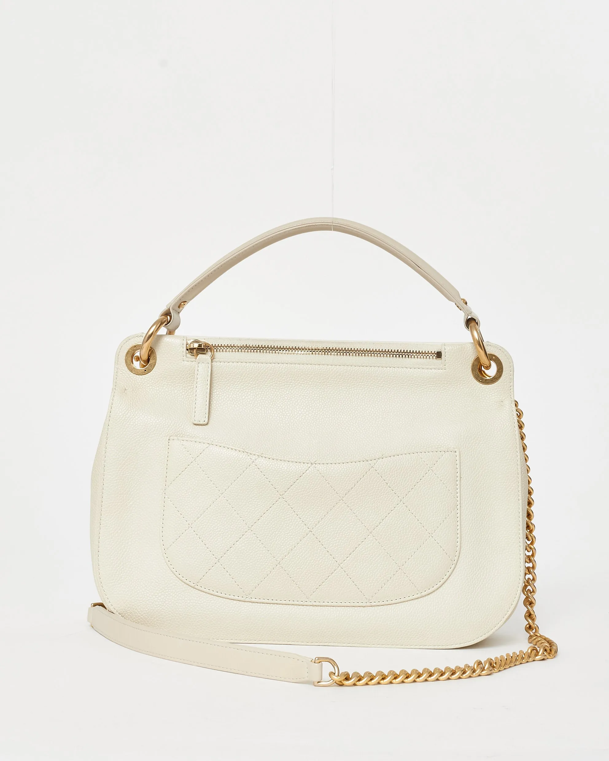 Chanel Cream Caviar Leather CC Lock Top Handle Flap Bag