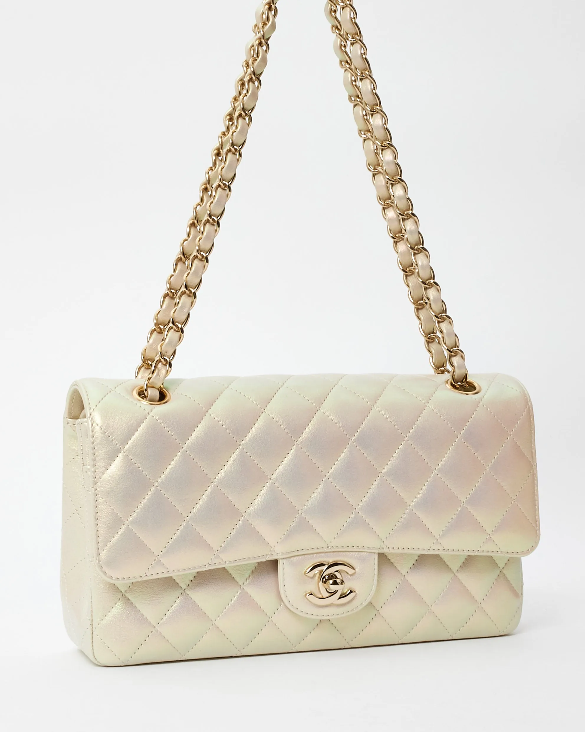 Chanel Pearl Iridescent Lambskin Medium Classic Double Flap