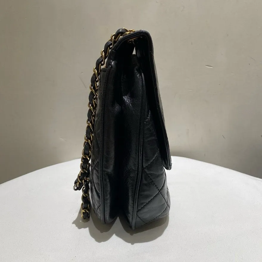 Chanel Preloved Waxy Leather Black Shoulder Bag