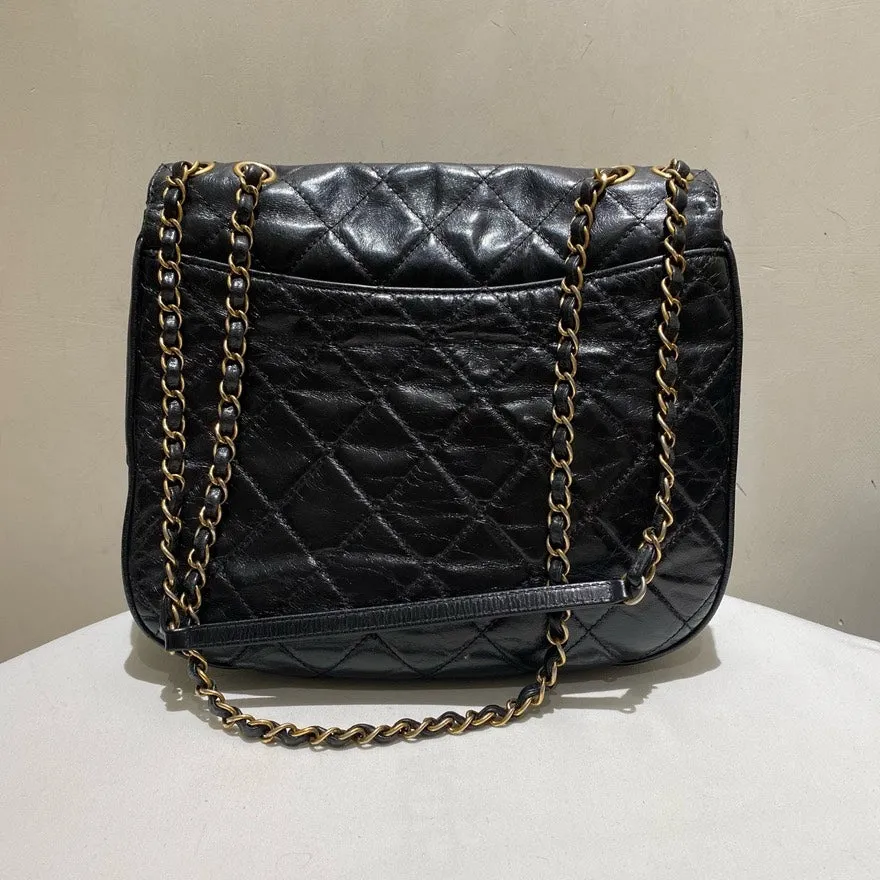 Chanel Preloved Waxy Leather Black Shoulder Bag