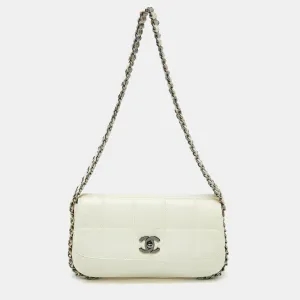 CHANEL White Square Quilted Leather Multi Chain Classic New Bag