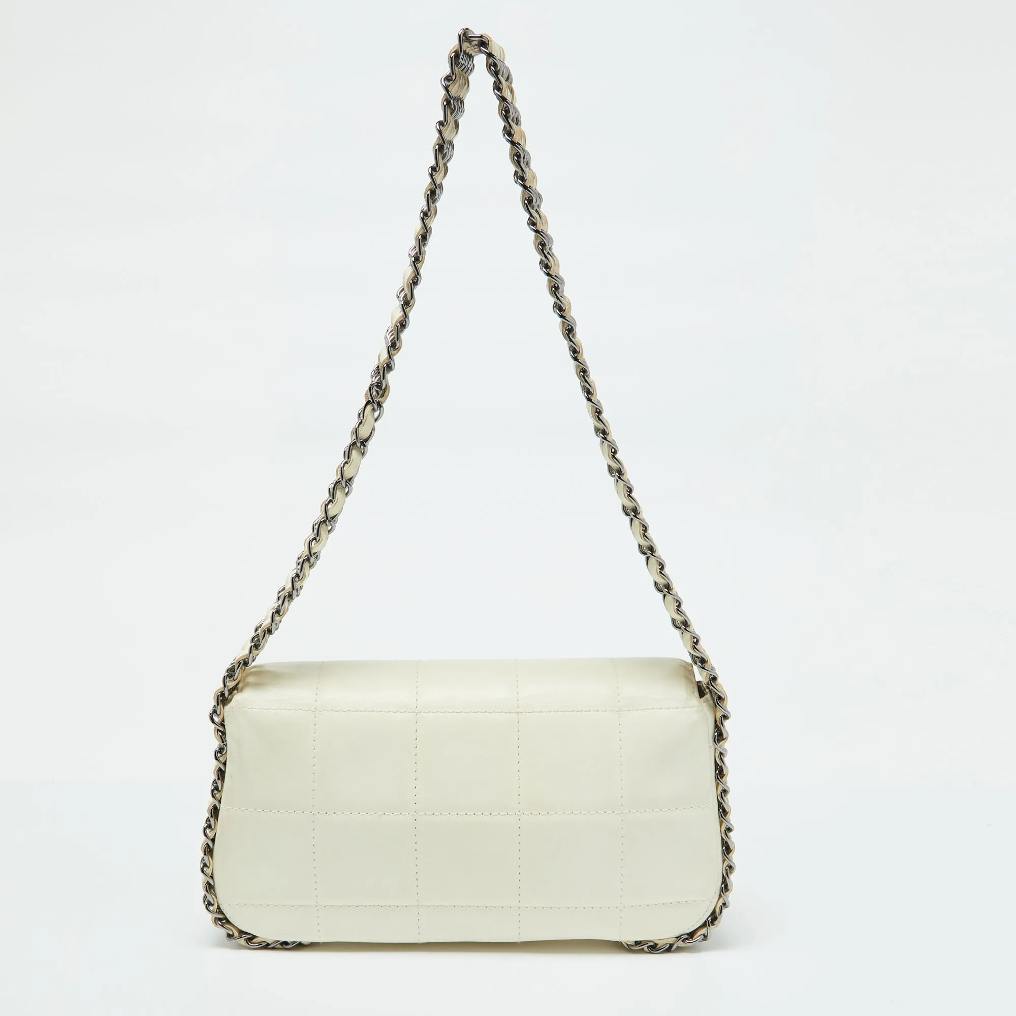 CHANEL White Square Quilted Leather Multi Chain Classic New Bag