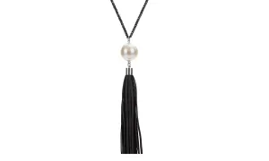 Charm Beads Leather Tassels Pendant Necklace