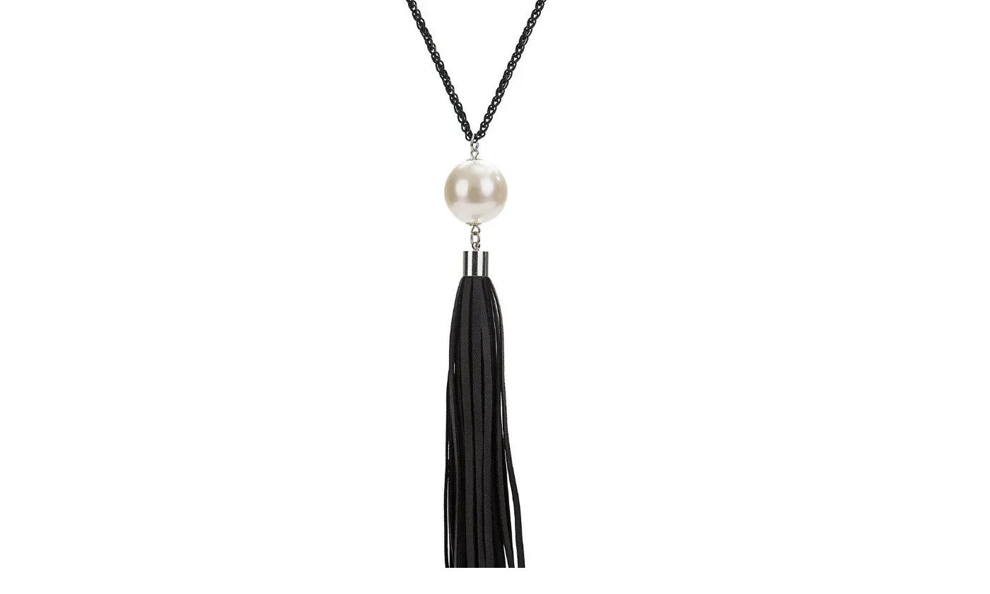 Charm Beads Leather Tassels Pendant Necklace
