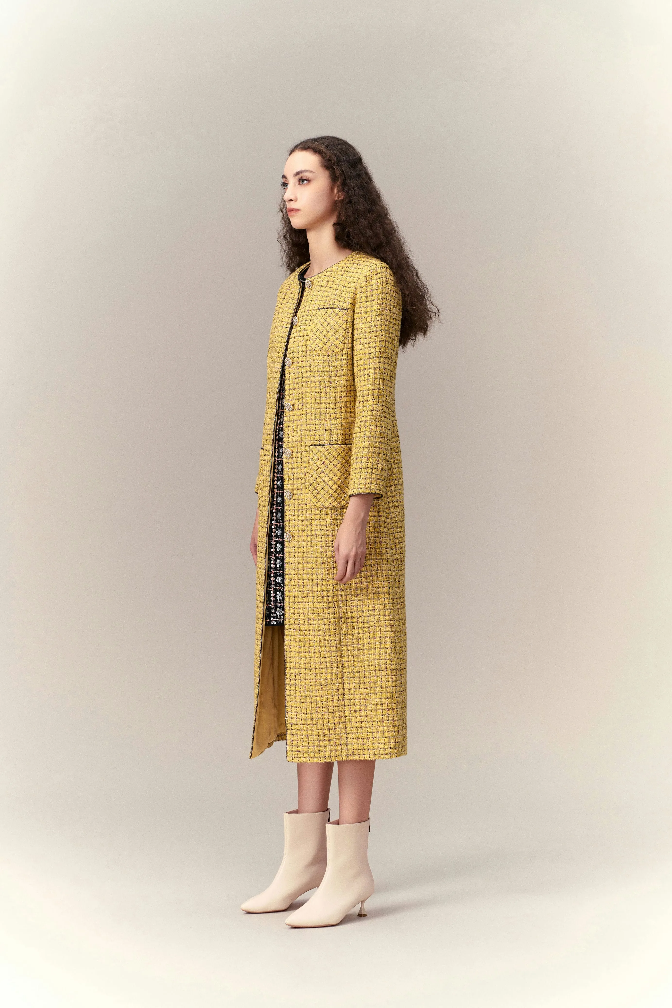 Checked Tweed Maxi Coat