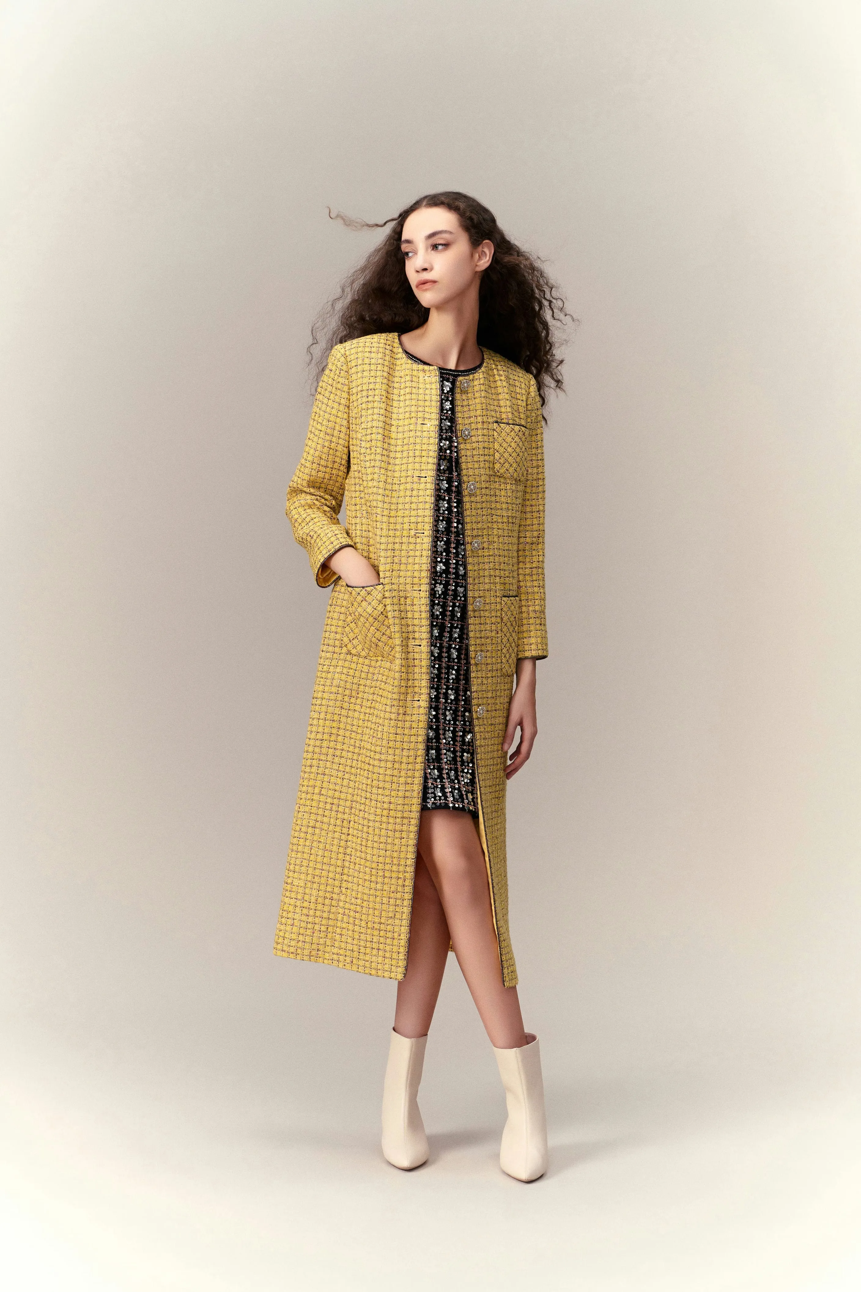 Checked Tweed Maxi Coat