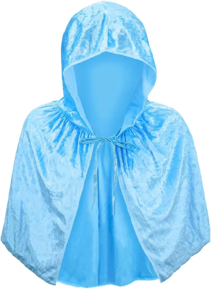 Child Light Blue Velvet Hooded Cape Capelet - Princess Costume