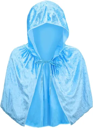 Child Light Blue Velvet Hooded Cape Capelet - Princess Costume