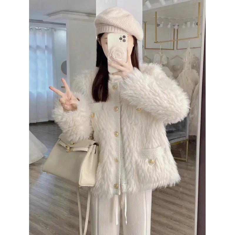 cold weather outfits Joskaa 2024 Autumn/Winter New Socialite Style Women's Jacket And Pants 2-Piece Set High-Waisted Knit Straight-Leg Design Faux Leather S