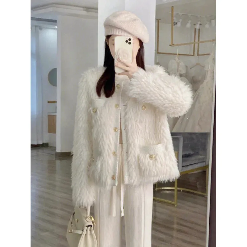 cold weather outfits Joskaa 2024 Autumn/Winter New Socialite Style Women's Jacket And Pants 2-Piece Set High-Waisted Knit Straight-Leg Design Faux Leather S