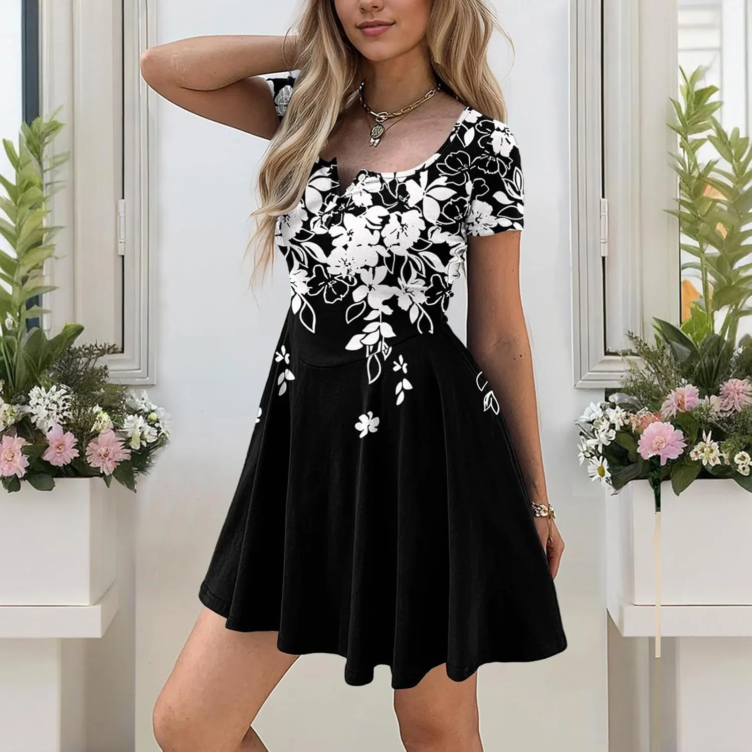 Corset Dress for Women 2025 Summer Drop Waist Mini Dresses Casual Short Sleeve Button Henley Shirt Dress with Pockets