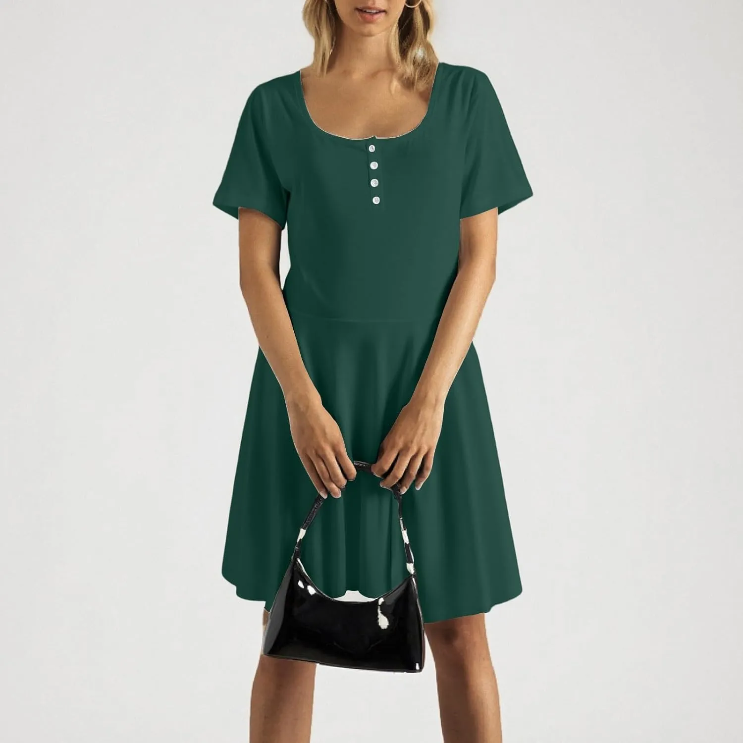 Corset Dress for Women 2025 Summer Drop Waist Mini Dresses Casual Short Sleeve Button Henley Shirt Dress with Pockets