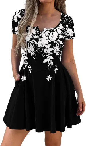 Corset Dress for Women 2025 Summer Drop Waist Mini Dresses Casual Short Sleeve Button Henley Shirt Dress with Pockets