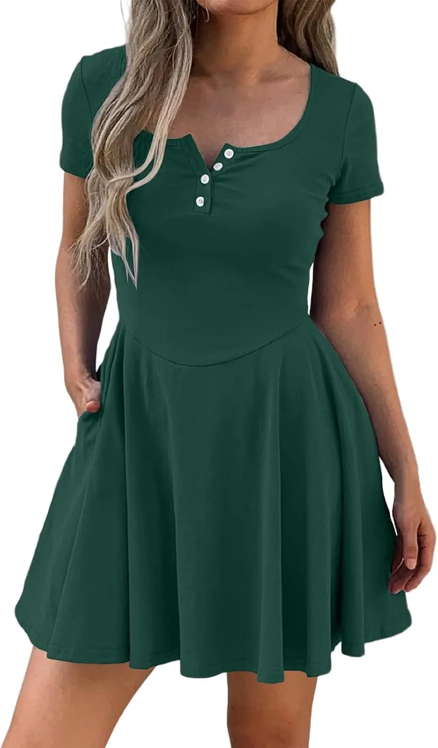 Corset Dress for Women 2025 Summer Drop Waist Mini Dresses Casual Short Sleeve Button Henley Shirt Dress with Pockets