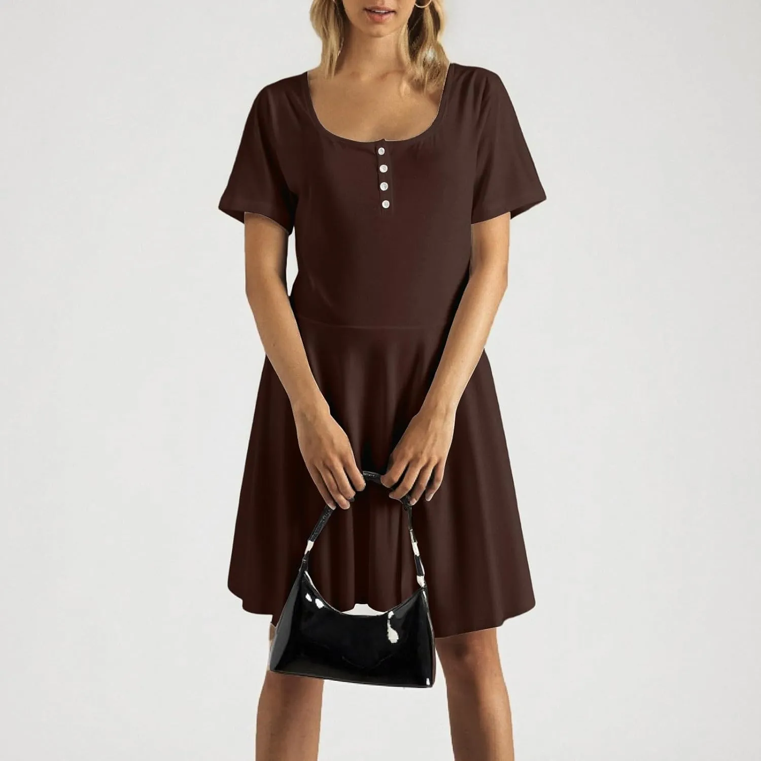 Corset Dress for Women 2025 Summer Drop Waist Mini Dresses Casual Short Sleeve Button Henley Shirt Dress with Pockets