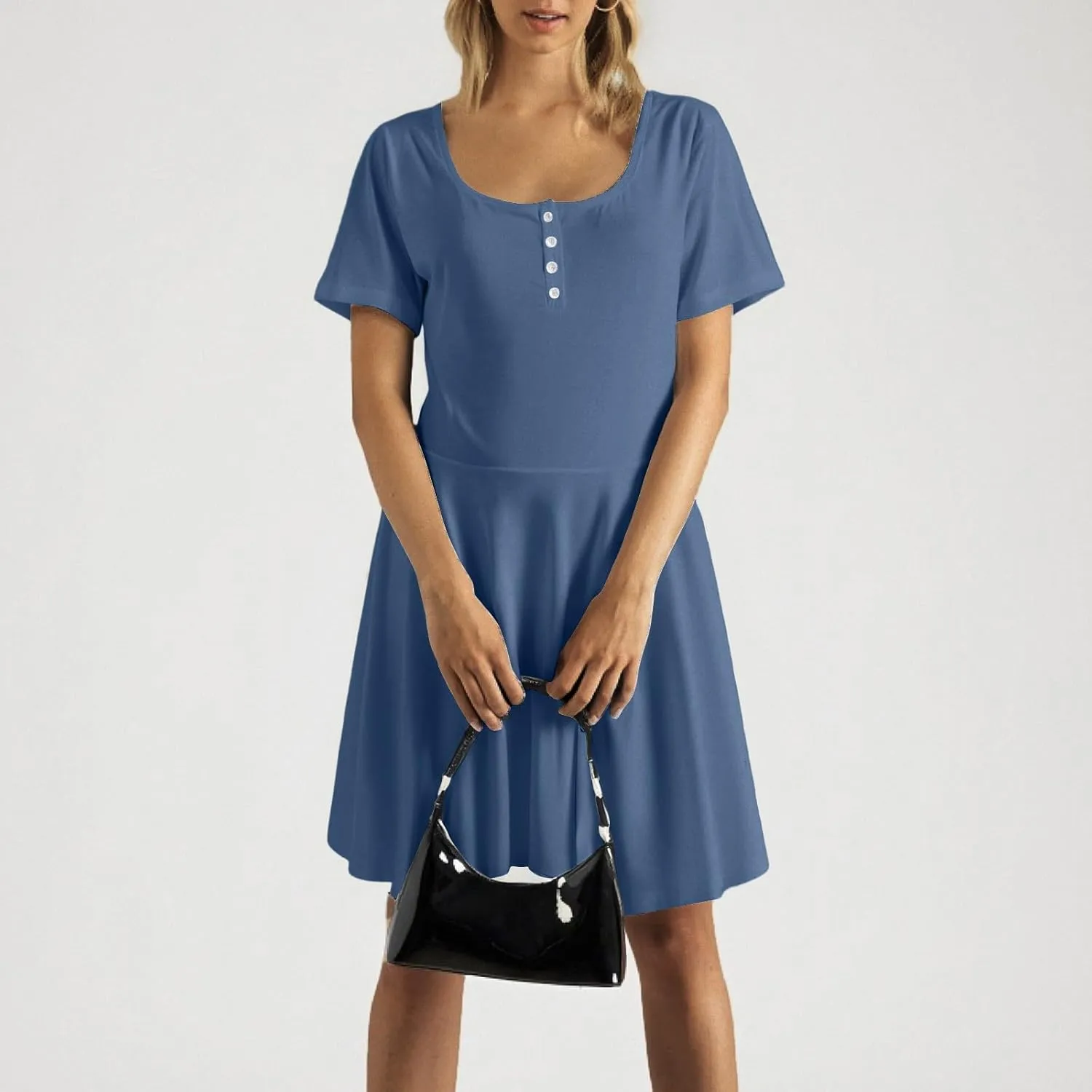 Corset Dress for Women 2025 Summer Drop Waist Mini Dresses Casual Short Sleeve Button Henley Shirt Dress with Pockets